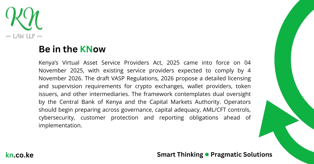 KNLaw_LLP's tweet photo. VASP Compliance Deadline Approaches as Kenya Moves Toward Full Crypto Regulation
#BeintheKNow #KNLawLLP #CryptoRegulation #VASP #KenyaLaw #Fintech #Compliance https://t.co/cvyC9fgULE