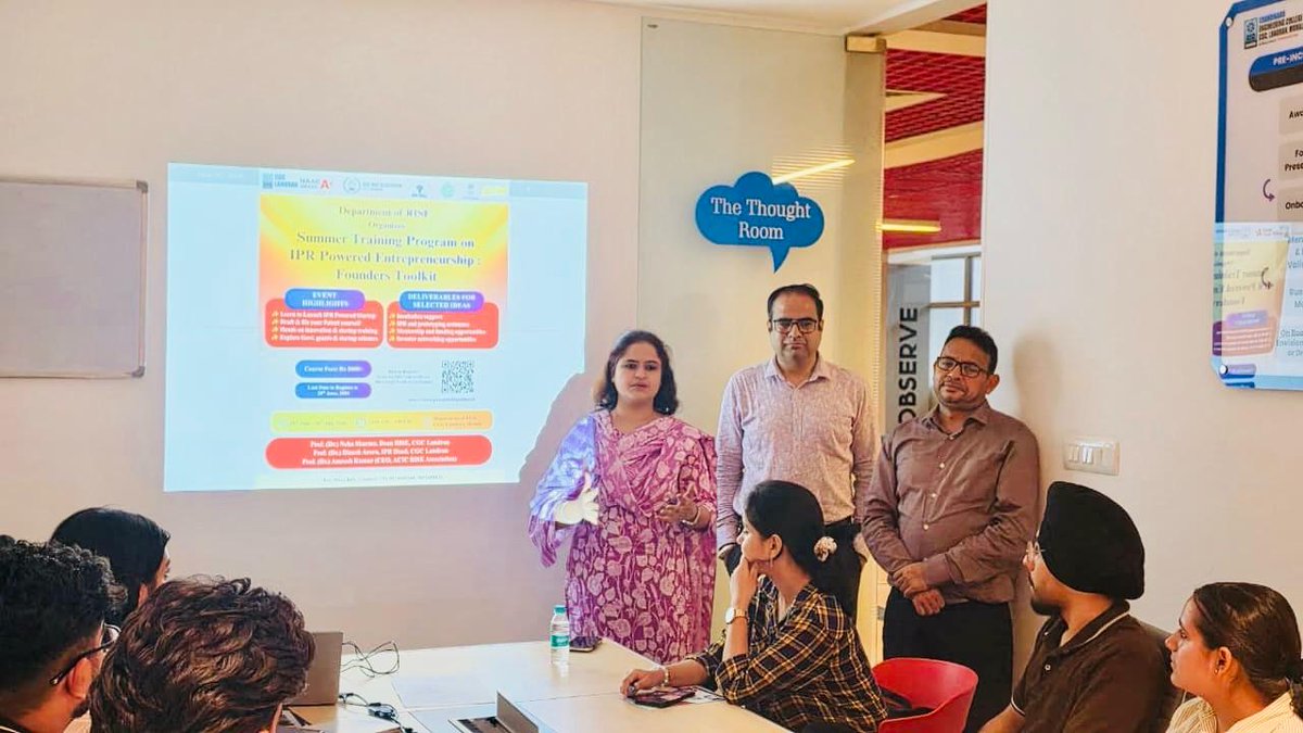 AcicRise's tweet photo. 🚀 Summer Training Program 2026 on IPR Powered Entrepreneurship: Founders Toolkit Begins!
The Department of RISE, CGC Landran, successfully launched the Summer Training Program 2026 on "IPR Powered Entrepreneurship: Founders Toolkit". https://t.co/OLrVlTYUZ4