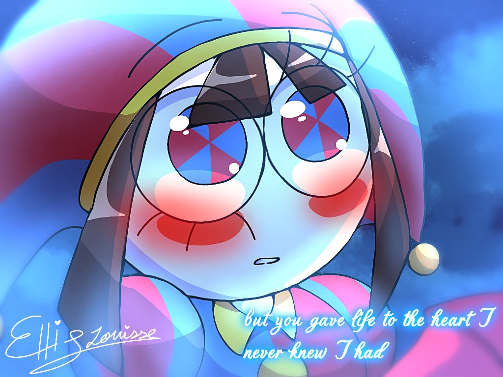 Ellie_Louisse's tweet photo. Another #showtime under the moonlight and Caine confessed to Pomni🌙🌠 reference to Miraculous ladybug awakening movie again- (I made two quotes cause idk which one to choose😭) #tadc #tadcshowtime #cainexpomni #tadcpomni #tadccaine #theamazingdigitalcircus #art #fanart https://t.co/8D80DJrS5M