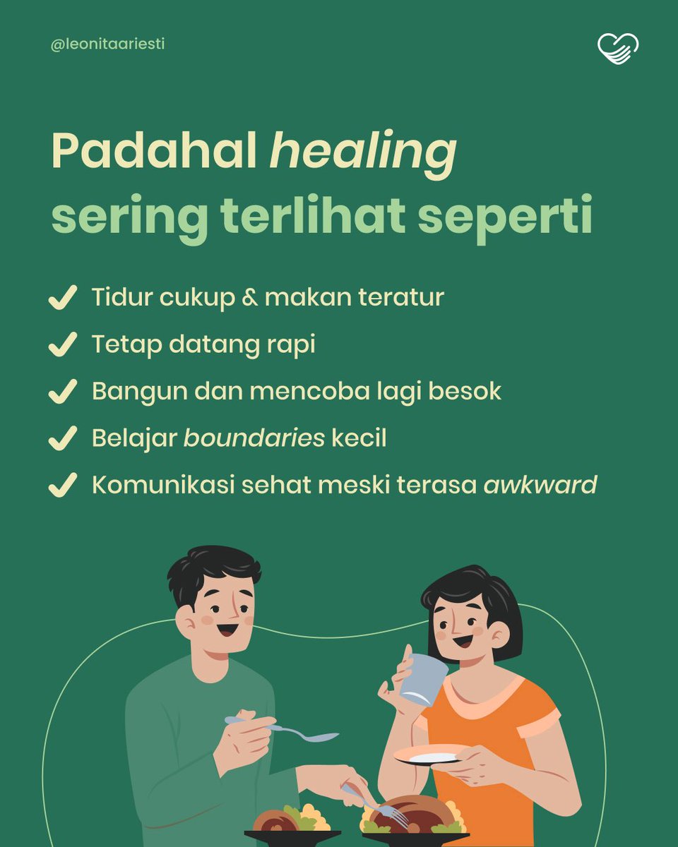 Merajuthati_'s tweet photo. Pernah merasa healing harus selalu terlihat baik-baik saja?
Padahal, healing sering dimulai dari langkah kecil yang dilakukan setiap hari.
Butuh ruang untuk bercerita?
Gabung Berbagi Hati: 10 sesi terapi gratis.
#HealingProcess #KesehatanMental https://t.co/anlYQPtLkI
