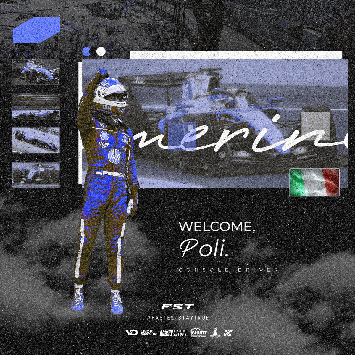 FastestStayTrue's tweet photo. SIGNING ✍️ | @Polimaci_ 🇮🇹

We further shape the Console roster with the addition of Poli, previously competing with BRC 🤩

We've have the pleasure of racing against Poli in WOR:LD, proving to be a top contender in the Console scene 🎮

💙 | #FastestStayTrue https://t.co/VZJawbp9WE