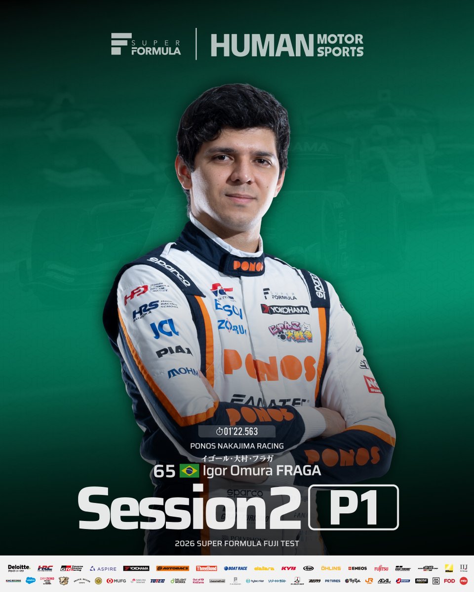 SUPER_FORMULA's tweet photo. SUPER FORMULA FUJI TEST
<RESULT> #SFormula

SS2🅿️1️⃣ Igor Omura FRAGA
⏱️1'22.563 │ @1gorFraga https://t.co/bsNxTddDkk