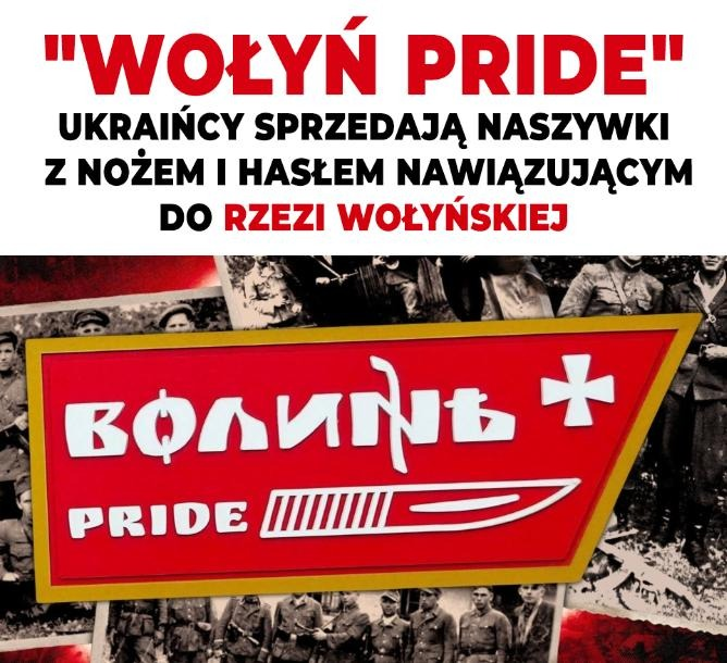 PUsiadek's tweet photo. "WOŁYŃ PRIDE". Ukraińcy sprzedają naszywki z nożem i hasłem nawiązującym do Rzezi Wołyńskiej❗

Są rzeczy, które rozbrajają człowieka z resztek złudzeń. To jest jedna z nich.

Wydawnictwo Reinshouse, powiązane z osławionym pułkiem Azow i prowadzone przez oficera 3 Brygady Szturmowej, wypuściło na sprzedaż naszywkę. Co na niej widnieje? Napis "Волинь Pride", czyli "Wołyń Pride". Obok rysunek noża. W tle historyczne zdjęcia uzbrojonych banderowców. A całość podpisana hasłem: "Jesteśmy dumni ze swojej historii".

Oczywisty jest kontekst obecnego sporu ukraińsko-polskiego o rzeź wołyńską oraz ekshumacje naszych rodaków. Jak widać mordowania kobiet i dzieci jest dla nich powodem do dumy.

To nie jest wybryk anonimowego trolla. To produkt wydawnictwa oficera elitarnej brygady, którego żołnierze, jak przypomina sama strona ukraińska, byli szkoleni i leczeni w Polsce. Zbierali u nas pieniądze. Korzystali z polskiej gościnności.

To nie pierwszy ich wybryk przeciwko Polsce. Wcześniej wydawali https://t.co/JxuimcHpFf. imperialistyczne materiały sugerujące ukraińskość Chełma czy Przemyśla. Żądam od polskiego rządu, aby wydał zakaz wjazdu do Polski ludziom związanym z Reinshouse.⁩
