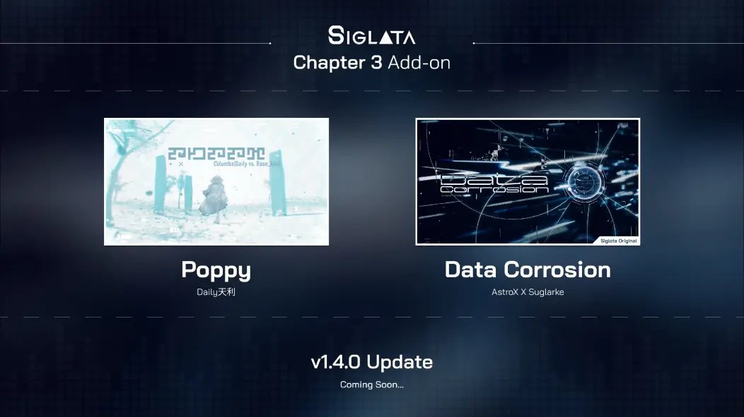 SiglotaOfficial's tweet photo. Siglota v1.4.0 is available on TapTap IO and APP Store.
Added two new songs in Chapter 3.
·[Poppy] by Daily vs Roon_kun  
·[Data Corrosion] by AstroX X Suglarke [Original]
You need to download new version on your respective platforms. https://t.co/hoKMFFirG2