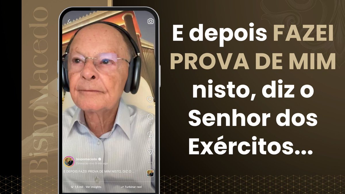 BispoMacedo's tweet photo. E DEPOIS FAZEI PROVA DE MIM NISTO, DIZ O SENHOR DOS EXÉRCITOS…

Assista e medite: https://t.co/YoOsZTI6T8

“...se Eu não vos abrir as janelas do Céu, e não derramar sobre vós uma bênção tal até que não haja lugar suficiente para a recolherdes....” Malaquias 3:10-12 https://t.co/UaRq4DafT7