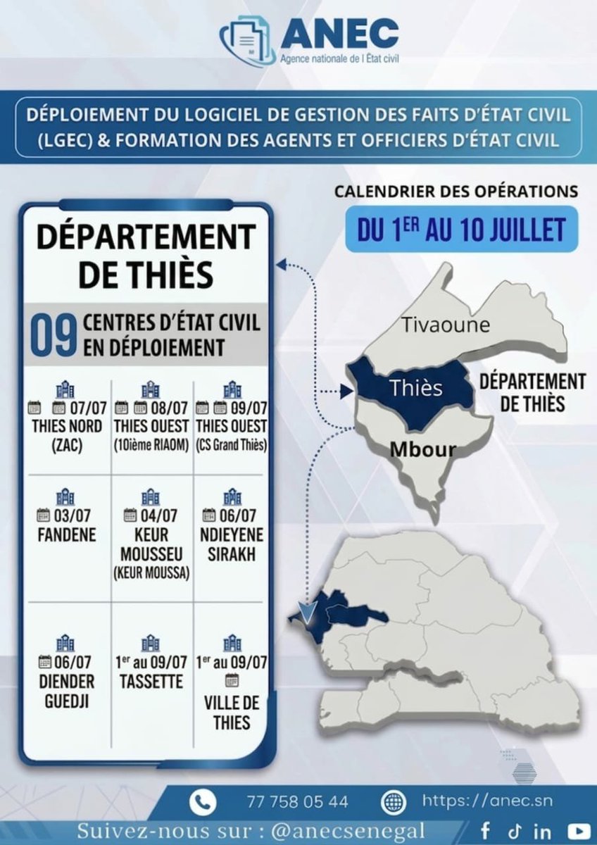 anecsenegal's tweet photo. ANEC EN MARCHE 
Pour un état civil digitalisé et accessible à tous !
Prochaines Étapes :👇🏻
Thies  - Mbour -Tivaoune https://t.co/6ucPN7oWvH