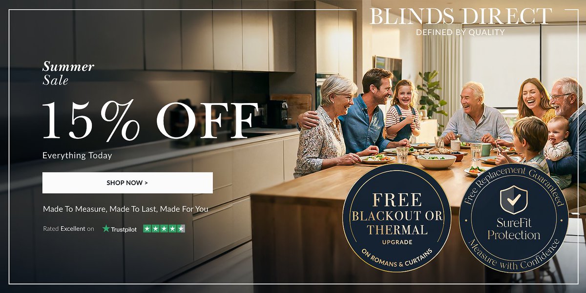 BlindsDirectGB's tweet photo. SUMMER SALE ENDS TOMORROW ☀️

Don’t miss out, enjoy 15% OFF everything for a limited time only ✨

Shop now for your summer window upgrades before it’s gone 👀
https://t.co/ijzGREBMyf 

#SummerSale #BlindsDirect https://t.co/TjOfwqhnis