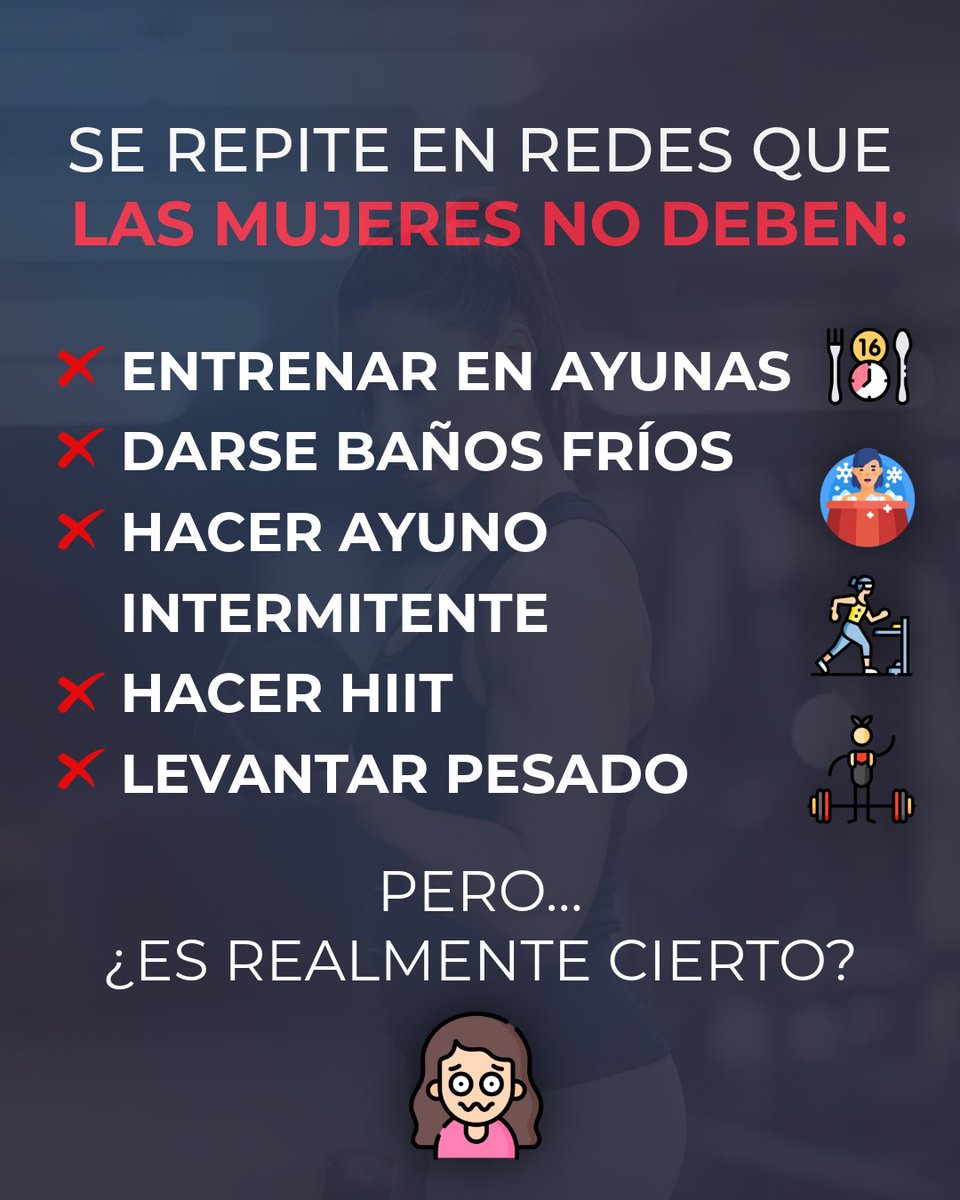 FITrebelde's tweet photo. Durante años cometimos un error: estudiar casi exclusivamente a hombres y asumir que las mujeres eran simplemente "hombres pequeños".

Ahora vemos el error opuesto.

En redes sociales se repite que las mujeres no deberían entrenar en ayunas, hacer baños fríos o hacer HIIT porque "eleva el cortisol" o "estresa demasiado su organismo".

¿El problema? La evidencia no dice eso.