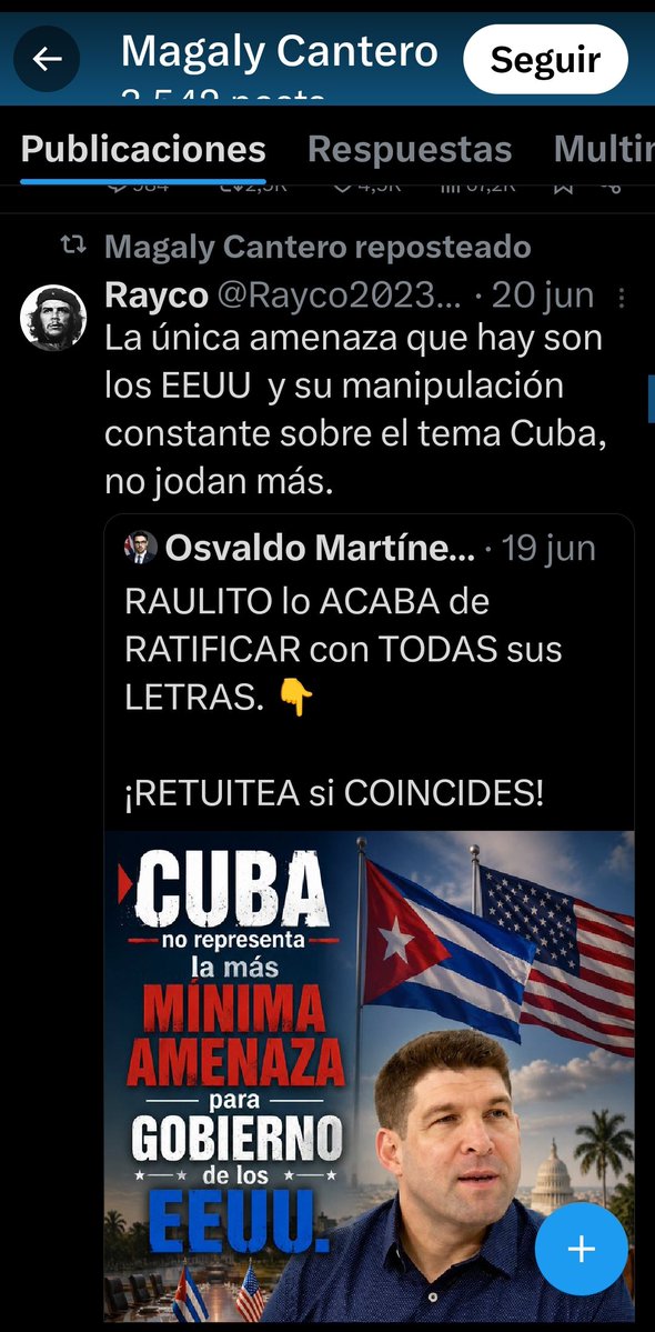 Maria_Regla77's tweet photo. 🚨 DENUNCIA PÚBLICA: El descaro de los defensores de la dictadura cubana viviendo en https://t.co/odJRXs0E7X usuaria Magaly Cantero (@MagalyCantero), con residencia comprobada en Florida y conexión verificada en EEUU, comparte contenido altamente violento y difamatorio. En su perfil repostea insultos directos llamando "Neonazi" y "Criminal de guerra" al senador @marcorubio por defender la libertad de Cuba.Resulta inaceptable que personas que se benefician de las libertades y leyes estadounidenses utilicen sus plataformas para atacar a las instituciones y representantes de este país, mientras rinden pleitesía a los tiranos que oprimen a la isla. Exigimos que las autoridades migratorias revisen este perfil y evalúen si existe fraude o perjurio en su estatus legal en el país.Solicito investigación formal de los órganos competentes: @ICEgov @USCIS @FBI @DHSgov @MaElviraSalazar @CarlosGimenezFL 🇨🇺🇺🇸