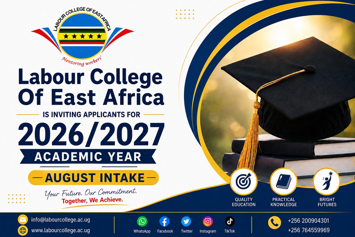 RCollege2222's tweet photo. All those who shall enroll first, we have half bursaries for all programs both at Diploma and Certificate level.
Apply Now on: https://t.co/9TYVkpau7v
Website: https://t.co/8WjqK7AsTX
Email: info@labourcollege.ac.ug
Contact: 0764559969 for more information. https://t.co/IHdLSOZOha