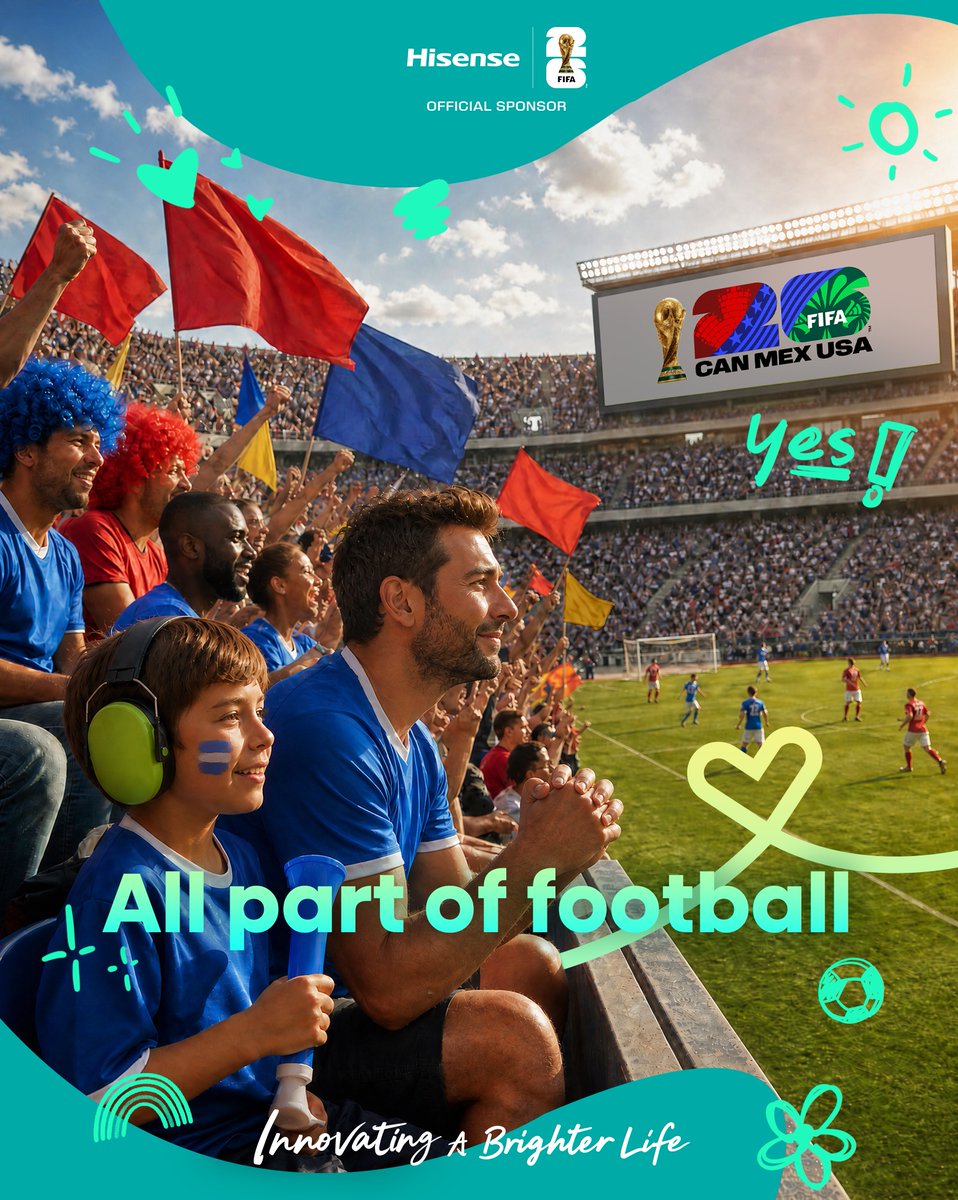 HisenseGlobal's tweet photo. For Hisense, innovation only earns that name when it reaches everyone, including the millions of neurodivergent fans for whom the brightest sporting event on earth has historically been too bright, too loud, and too overwhelming to enjoy. 
Through sensory-accessible spaces built in partnership with @FIFAWorldCup at FIFA World Cup 26™ stadiums, Hisense connects its longest-held brand belief to its most human expression yet: 
A brighter life is not a product feature. The brightest world cup belongs to every sense, in every seat.

Hisense, Innovating A Brighter Life.
FIFA World Cup, We Are 26.