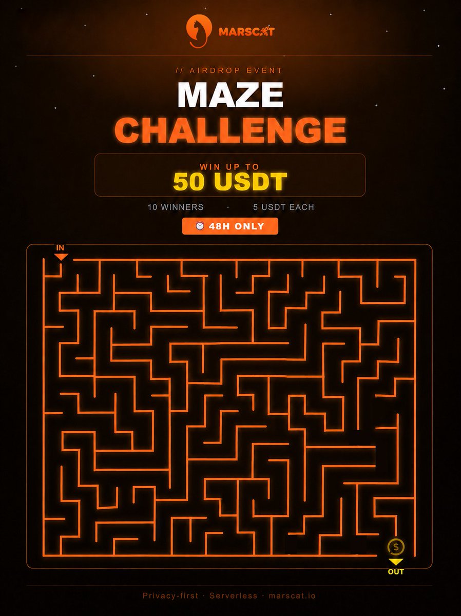 MarsCat_Global's tweet photo. 🌀 Marscat Airdrop | Maze Challenge 🌀

Today’s game is simple:
Who can make it out of the maze? 

🎯 Play the maze & Win USDT
⏰ 48H only

How to join:
1️⃣ Follow @MarsCat_Global 
2️⃣ RT, ❤️ & Tag 3 friends
3️⃣ Find the way out of the maze 🧩
4️⃣ Comment your BEP-20 address below

🎁 Rewards
• 10 lucky winners
• 5 USDT each

Let’s see who escapes. 👀🔥

#Giveaway #Airdrop #Marscat