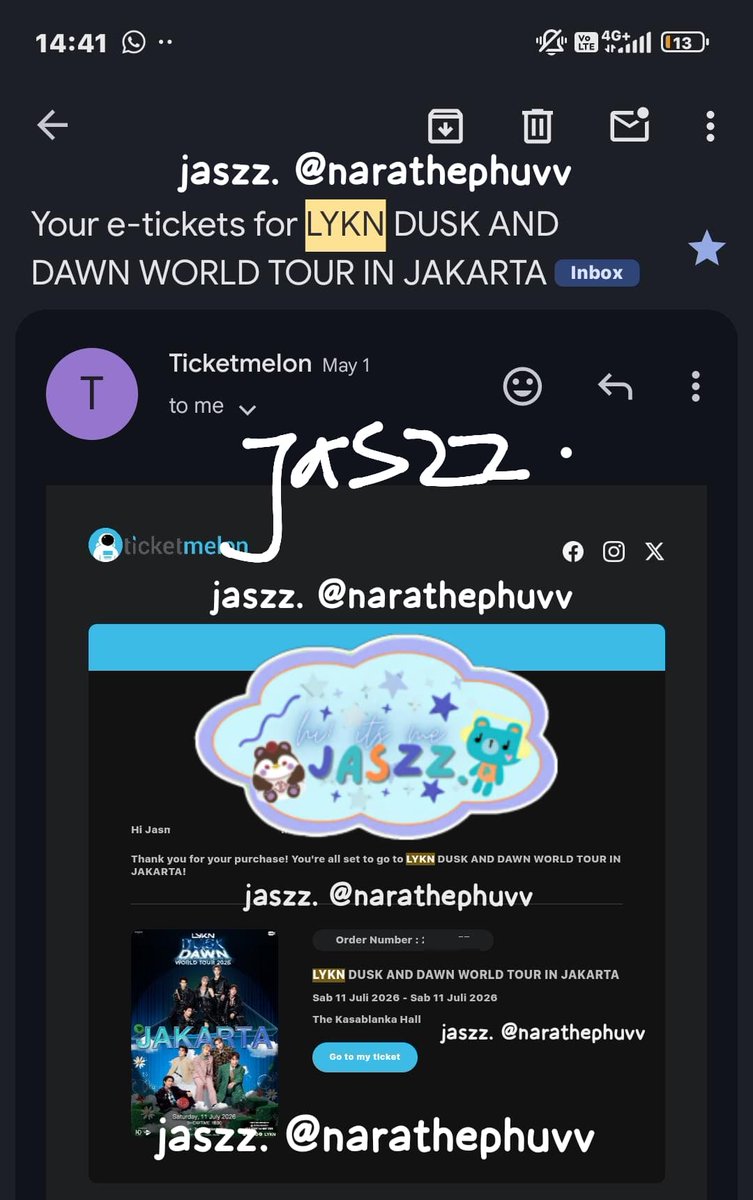 narathephuvv's tweet photo. #WTS #wts 
want to sell 1 Tix Lykn Tour In Jakarta - General Standing

💰 565k
⭐ Tix punya pribadi, war sendiri
⭐ 100% Aman, Proof aman
❗ NO SCAM &amp; HNR
⭐ Di bantu sampe tiket fisik

n. di jual karena ada satu dan lain hal (internal) 🙇🏻‍♀️

#wts #lykn #lykninjakarta https://t.co/z5jhRg9RJP