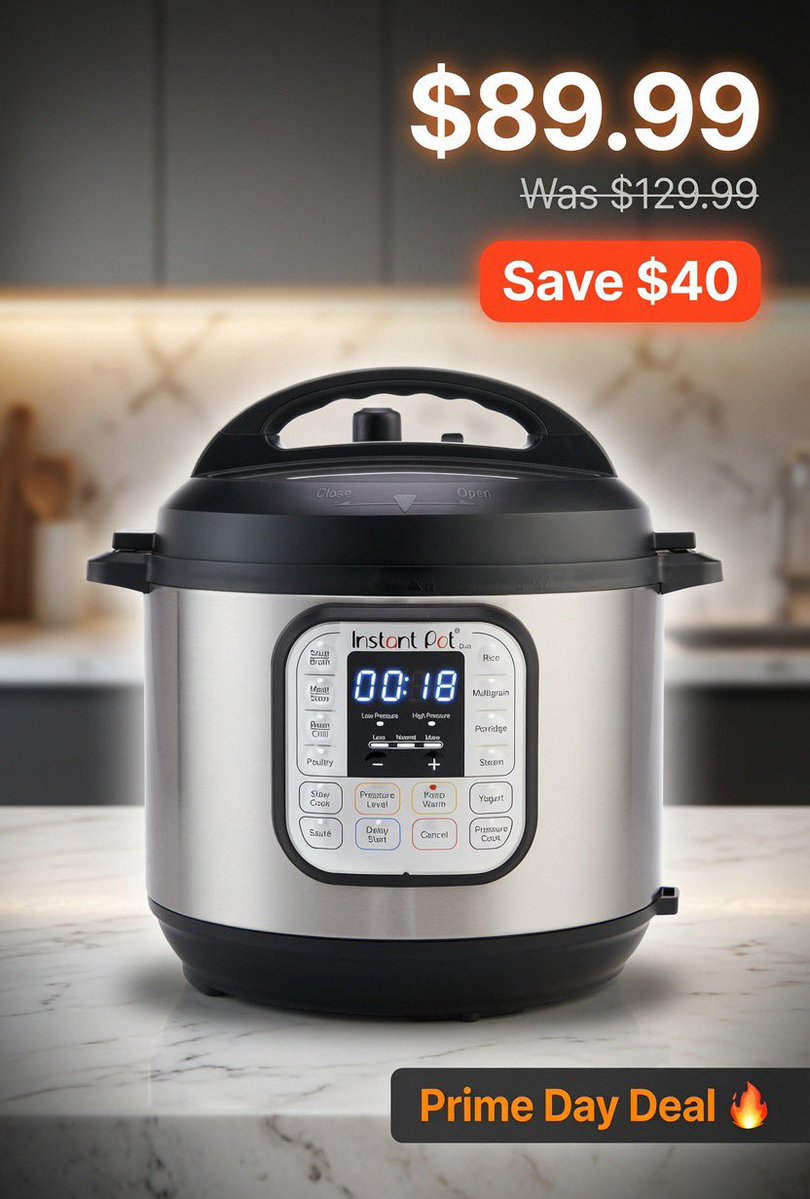 AmazonFunFinds's tweet photo. 🚨 Prime Day Deal: Instant Pot Duo 7-in-1 (8 Quart) – Now Only $89.99 (Was $129.99)! 🔥#ad 

The ultimate kitchen multitasker! Pressure cook, slow cook, rice cook, steam, sauté, make yogurt, and more — all in one pot. 

https://t.co/euEgLLzUD4 https://t.co/xSn3E4M99M