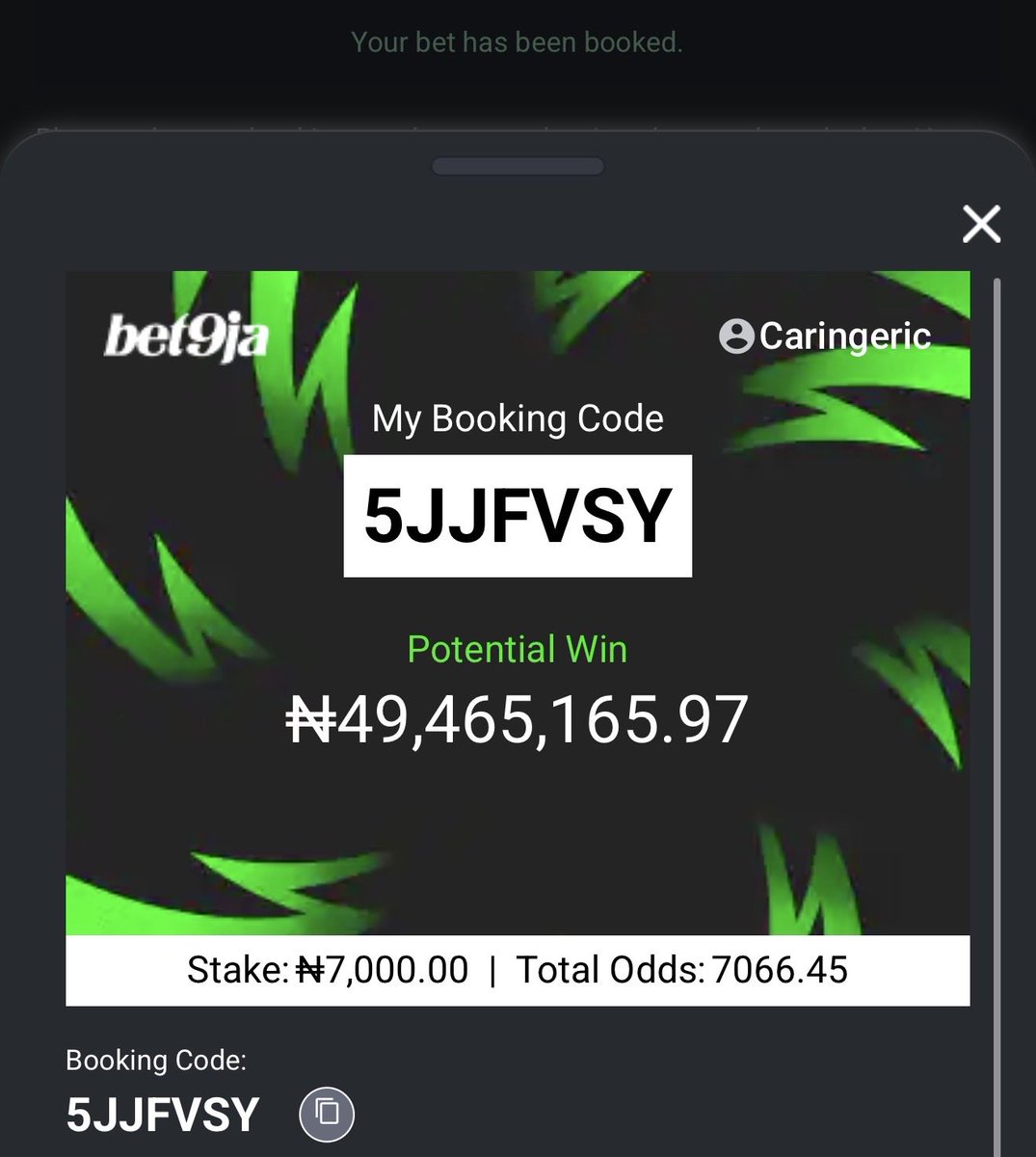officialmoore7's tweet photo. 5JJFVSY - 8 

#Bet9jaCode https://t.co/ecJ5k57Oal