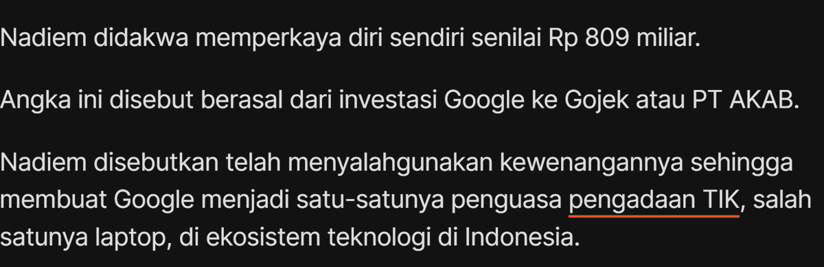 mfatahilahakbar's tweet photo. Jadi uang penggantinya 809 M ini di kantong Nadiem, atau di kantong Gojek? 

Harus membaca keseluruhan pertimbangan hakim terkait uang pengganti ini. Soalnya sidang sebelumnya, 809 M ini adalah investasi google ke gojek. 

Kalau murni g masuk kantong nadiem, harusnya ga bisa jadi pidana uang pengganti ya??