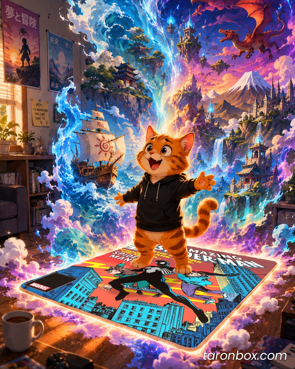 TaronBox's tweet photo. Hay gente que pone alfombras normales. Y luego estamos los que preferimos empezar el día pisando aventuras 🐉🏴‍☠️✨

Yo ya he reclamado todas las alfombras de la oficina como territorio felino 😼🐾

¿De qué universo pondrías una en tu habitación? 👇 Te leo
#TaronBox #Alfombras https://t.co/qBOBp1iSsP