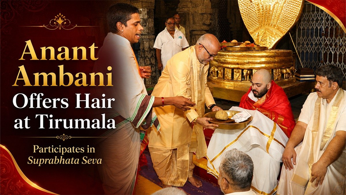 anantdadaambani's tweet photo. Anant Ambani visited the sacred Tirumala Temple to offer prayers and participate in the auspicious Suprabhata Seva. 

Following traditional rituals, he also offered his hair as a mark of devotion. 
 #Tirumala #AnantAmbani #SuprabhataSeva #SpiritualJourney https://t.co/mOjXEujJQQ