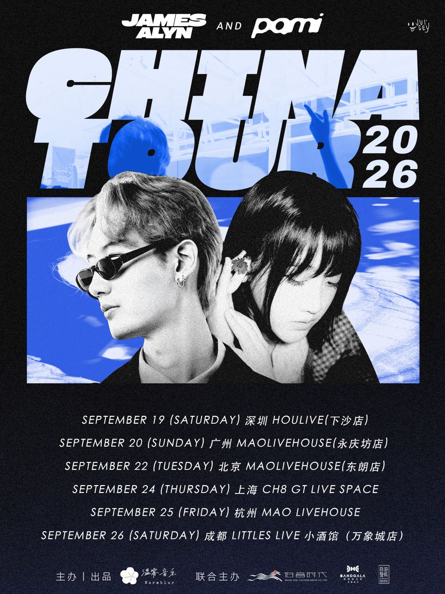 Juiceyisyours's tweet photo. James Alyn &amp; pami China Tour 2026
Shenzhen | Guangzhou | Beijing | Shanghai | Hangzhou | Chengdu

📅 Performance Date: September 19 - September 26, 2026

#JamesAlyn #pami #ChinaTour2026 https://t.co/v5vX8C9OZL