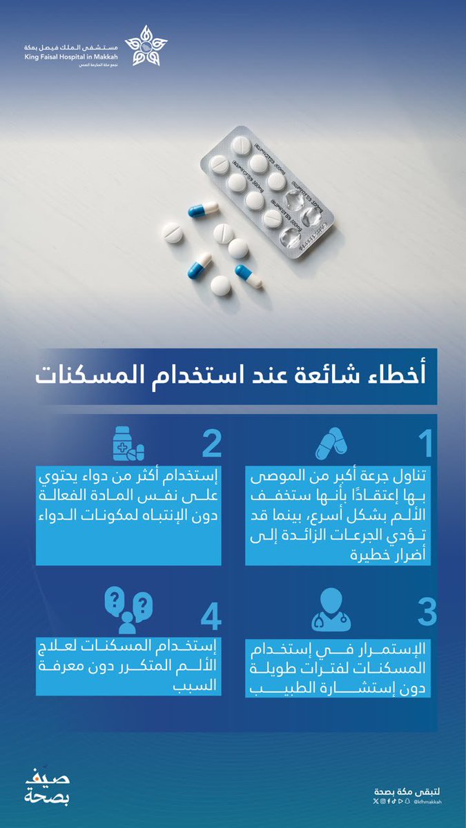 kfhmakkah's tweet photo. #توعيه_صحيه |🩺

لا تجعل العلاج سببًا لمشكلة صحية أخرى استخدم الدواء بمسؤولية.

#مستشفى_الملك_فيصل_بمكة
#لتبقى_مكة_بصحة https://t.co/BaTew8sxo5