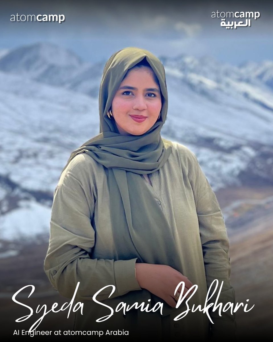 atomcamp's tweet photo. We are thrilled to introduce Syeda Samia Bukhari, your trainer for the upcoming atomcamp’s AI Boot Camp Cohort 19.

Samia isn’t just a trainer, she is a seasoned AI/ML Engineer and the current AI Engineer at atomcamp Arabia. Her expertise lies in bridging the massive gap between cutting-edge models and real-world deployment. As your lead trainer for our upcoming atomcamp AI Boot Camp Cohort 19, Samia brings a wealth of hands-on experience that moves far beyond mere theoretical concepts. She previously served as Assistant Manager AI/ML at a software house, where she led the design and deployment of a regulatory technology platform for AML/CFT compliance, an AI-powered legal assistant for the judiciary, and a biometric fingerprint verification system for mobile platforms. Her comprehensive technical scope spans transformer-based NLP, RAG pipelines, generative AI, MLOps, and production-ready AI architectures, built on earlier successes creating automated OSINT pipelines, context-aware semantic search engines, and fine-tuned LLMs for domain-specific applications. Because she has successfully deployed dozens of AI products both within Pakistan and globally, her teaching approach for machine learning and exploratory data analysis goes beyond textbook definitions to focus entirely on building scalable, real-world systems. This boot camp is strategically designed to transform your practical skills under the direct mentorship of an industry leader who understands deployment at scale.

Don't miss the opportunity to mentor under an industry leader and elevate your tech career.
Start Date: 13th August
Secure Your Spot Now: https://t.co/ONYDnnVZ1X

Transform your skills from local coding to global deployment. Spaces are limited, register today!