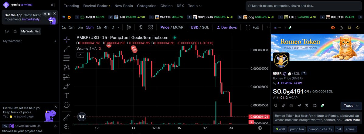 d1343030's tweet photo. 🐾 $RMBR Romeo – Bonding Curve Insight ⚡   Sometimes it really does take just a moment — one block, one buy, one spark — and the bonding curve jumps forward. Micro‑caps move in pulses, and when momentum aligns, the curve can accelerate toward 100% faster than anyone expects.  It’s the nature of early‑stage tokens: a quiet chart… then suddenly a leap. A single heartbeat in Solana time 💫
🔗 https://t.co/gHRoqi5Gda

#Solana #Bitcoin #Binance📷 #Cardano #Ethereum #Crypto #pumpfun #CoinMarketCap 🚀