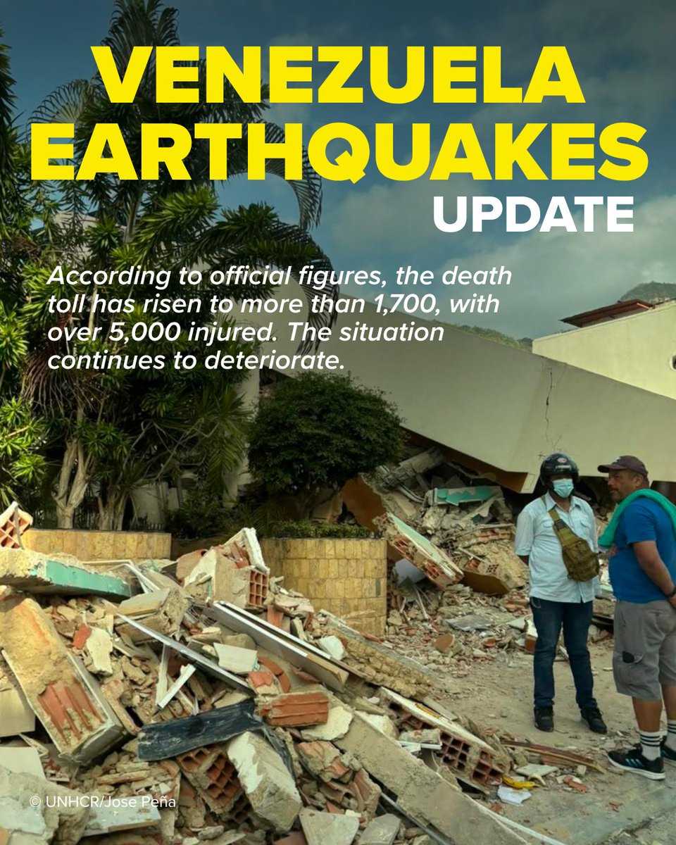Refugees's tweet photo. UNHCR is on the ground co-leading the emergency shelter response in Venezuela.

As the death toll rises, needs are skyrocketing.

We are there coordinating with authorities and local partners to respond to those who need it most.

Help us do more: https://t.co/4QgCK30Zyw https://t.co/D4bMswKNgD