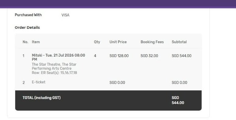 thetakexe's tweet photo. WTS mitski nothing's about to happen to me tour 2026 singapore tickets

2 tickets, Ist floor, Cat 3
$130 each, $250 for both
(RM405 each, RM785 both)

location: star theatre
date: tuesday 21 july
time: 8pm

rfs: leave not permitted🥲
dm if interested 🙏🙏 https://t.co/ToPJNAKuhA