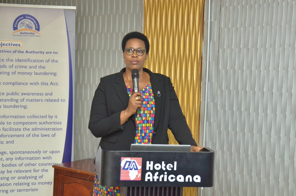 ThefiaU's tweet photo. This week, the Financial Intelligence Authority is conducting a 4-day AML/CFT/CPF Compliance and goAML System Training Workshop at Hotel Africana, Kampala, with support from @UNODCEastAfrica. 

The training programme has been officially opened today by the Comissioner Compliance and Outreach, Mrs Esther Kagira. The event brings together Payment Services Providers in Uganda to strengthen their understanding of anti-money laundering, countering the financing of terrorism, and countering proliferation financing obligations, while also enhancing their practical capacity to use the goAML system for effective reporting.

Through continued capacity building, the FIA remains committed to improving compliance, strengthening the quality of financial intelligence, and supporting Uganda’s efforts to protect the financial system from abuse.
