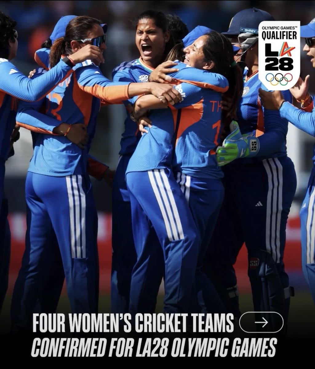 shivadot's tweet photo. FIRST #OLYMPICSQUOTA CONFIRM FOR INDIA 

Indian #WomenCricket team Officially Qualified for the #LosAngeles 2028 #Olympics 

Qualified via their performance at the ongoing ICC #WomenT20 #WorldCup 2026, where they finish as the highest placed team from Asian continent @Flydon8 https://t.co/sdWNQ3hNBt