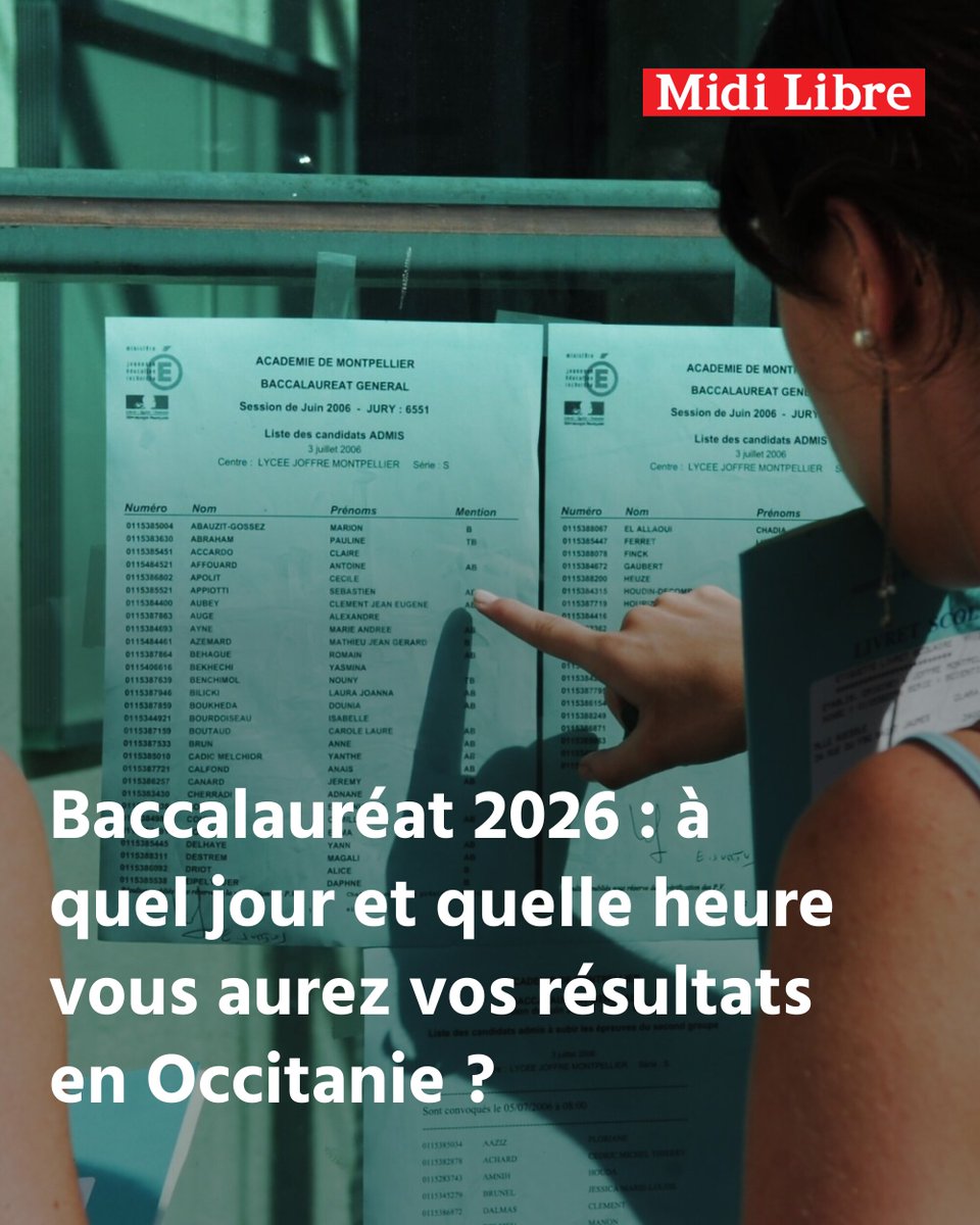 MLMontpellier's tweet photo. Baccalauréat 2026 : à quel jour et quelle heure vous aurez vos résultats en Occitanie ?
➡️ https://t.co/5JK0jvGpac https://t.co/H4aOrPyr78