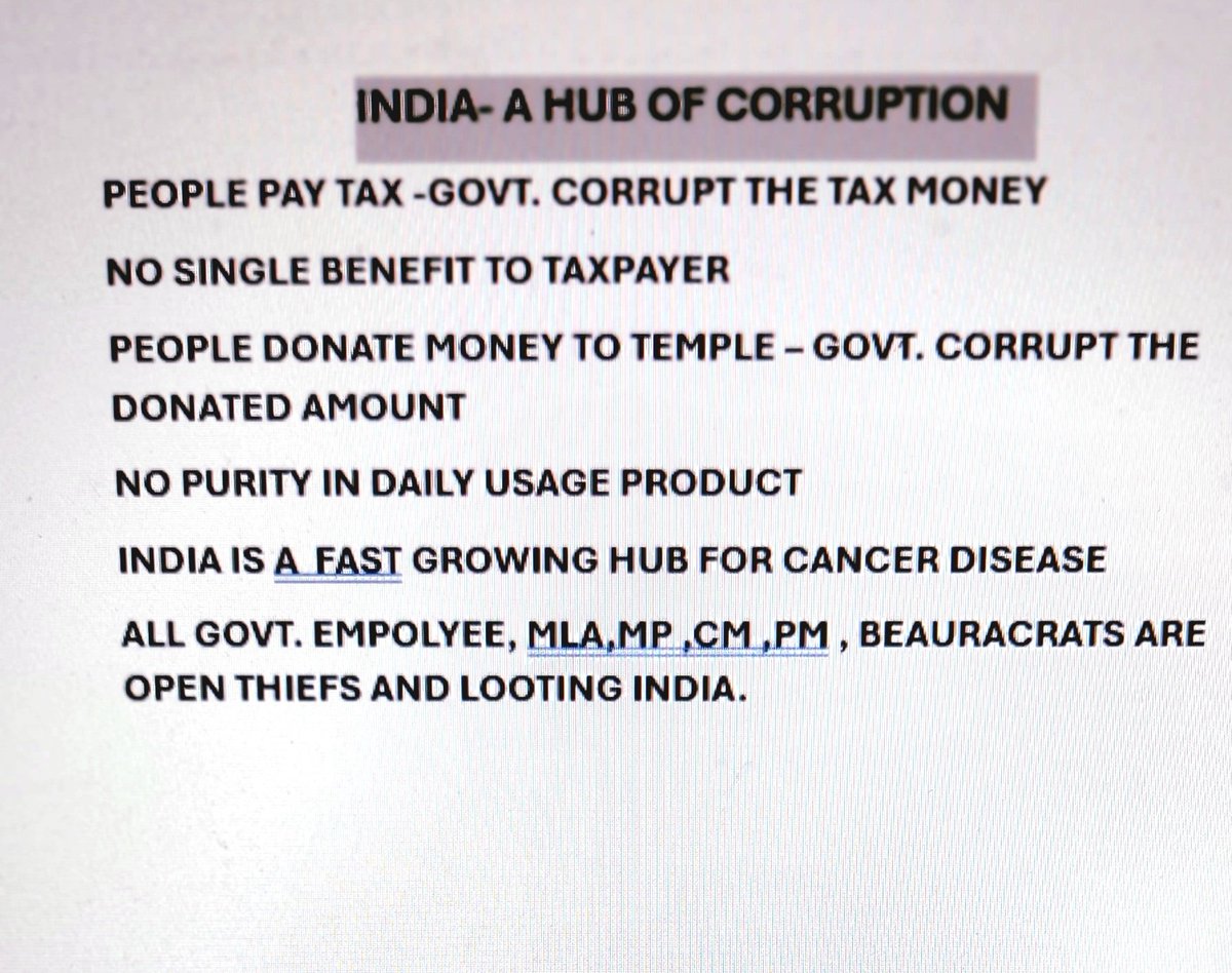 awesomeamrit's tweet photo. India a hub of Corruption. @narendramodi @PMOIndia @Aamitabh2 @AmitShah @BJP4India @INCIndia @AamAadmiParty @ncbn @myogiadityanath @PawanKalyan @rajnathsingh @rashtrapatibhvn https://t.co/99Hz1z3Eyb