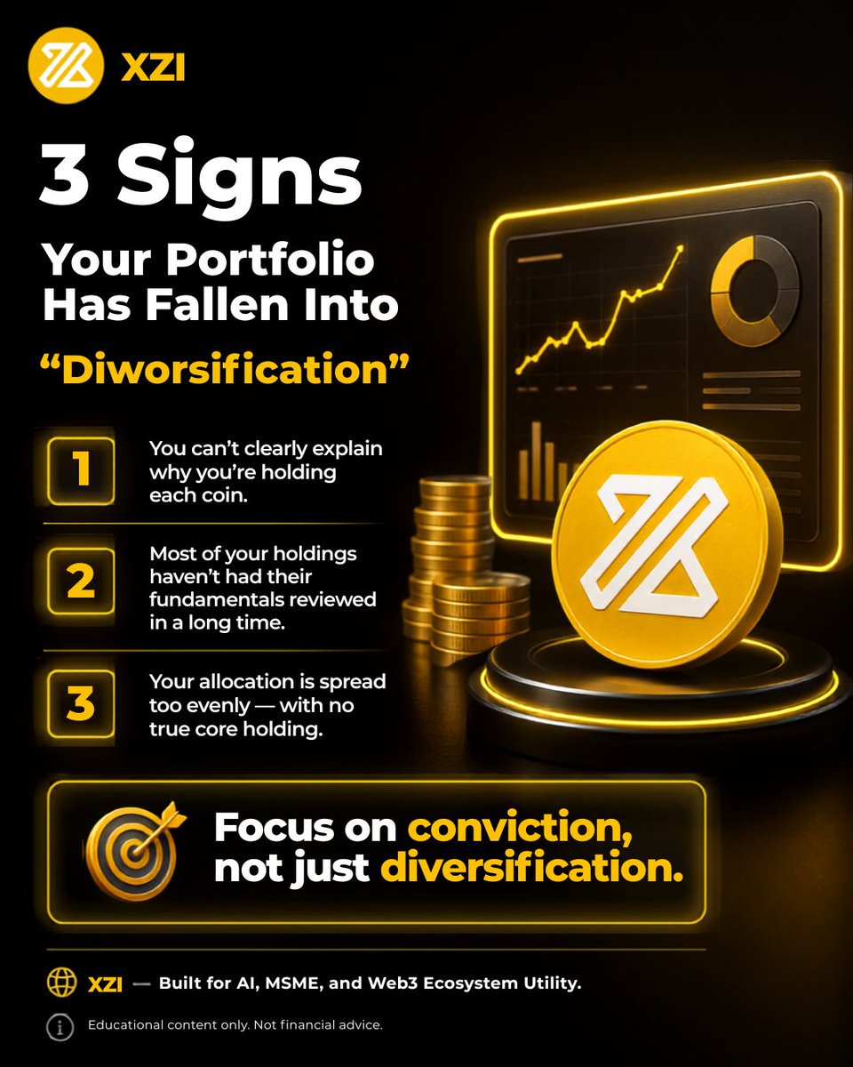 token_xzi's tweet photo. More coins don't always mean a better portfolio.
Review your holdings, understand their fundamentals, and build around conviction—not just diversification.

XZ Iis built for AI, MSMEs, and Web3 ecosystem utility.

*Educational content only. Not financial advice.*

#XZI #Web3 https://t.co/OVMt5LtbDt