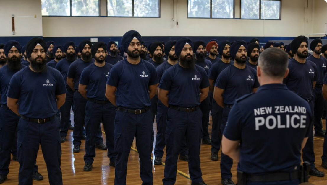 nzpoliticsgroup's tweet photo. RUMOUR ALERT: 100 Sikh Police Officers ? (Unconfirmed)🚨🚨🚨

Just got off the phone with a mate whose wife works in recruitment.

Don’t quote me on this as it’s only a rumour but word is the government is pushing to fast-track up to 100 Sikh men into the New Zealand Police ‼️

Will they be allowed to wear kirpans — those ceremonial daggers — under their uniforms ?

This country is changing way too fast folks. What the hell is going on ??