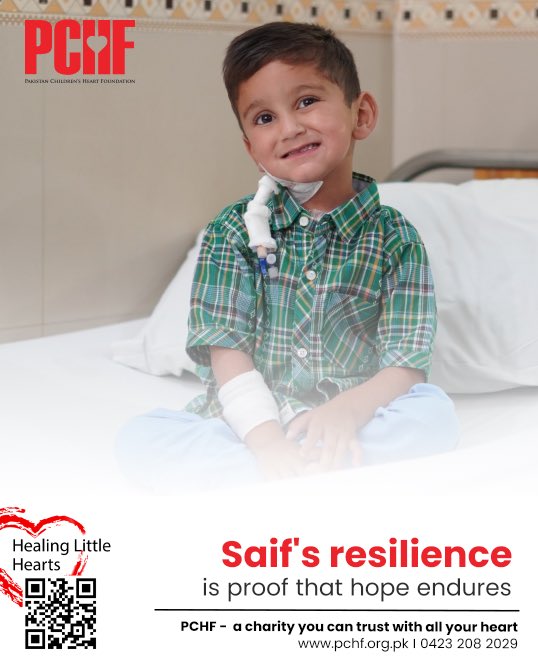 CHDHospital's tweet photo. For Saif, a resilient boy who was born with #CHD, we were a guiding light. With help from us &amp; those supporting our cause, he was able to show everyone that hope endures.  
#PCHF #HealingLittleHearts 
#Charity #ConqueringCHD 
#Donate: https://t.co/PXEuIxP1nJ  
@captainmisbahpk https://t.co/4B9wOzctoE