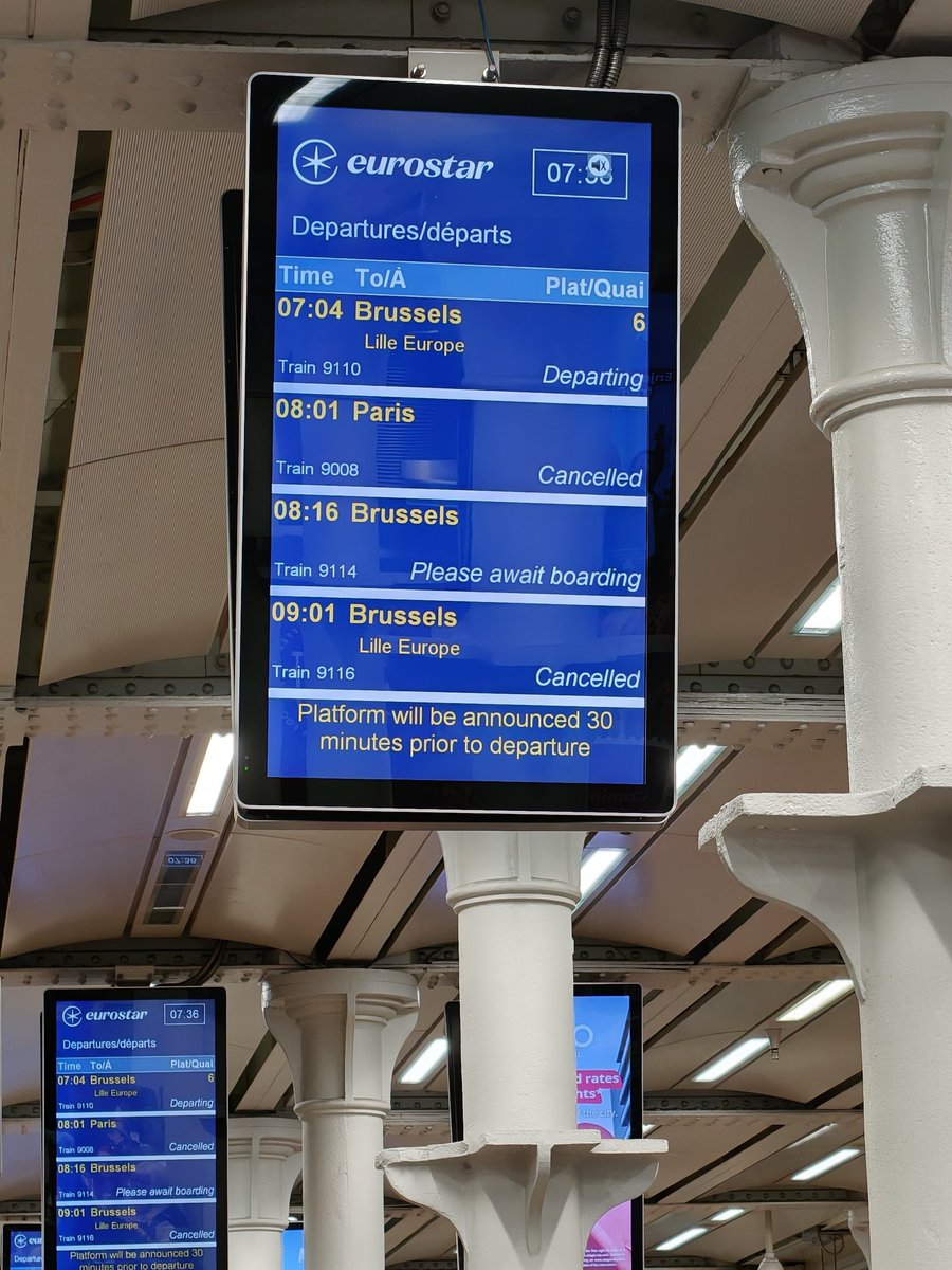 neene1319's tweet photo. 欧州はユーロスター運行キャンセルが続出してます

その場合 "空きがあれば"無料で他の列車変更できますがすぐ埋まります

→いきなりキャンセルの通知が来たので、ユーロスターで各国間移動する予定のアミさんご留意を⚠️

#BTS_WORLDTOURARIRANG https://t.co/DS8qrLkqOR