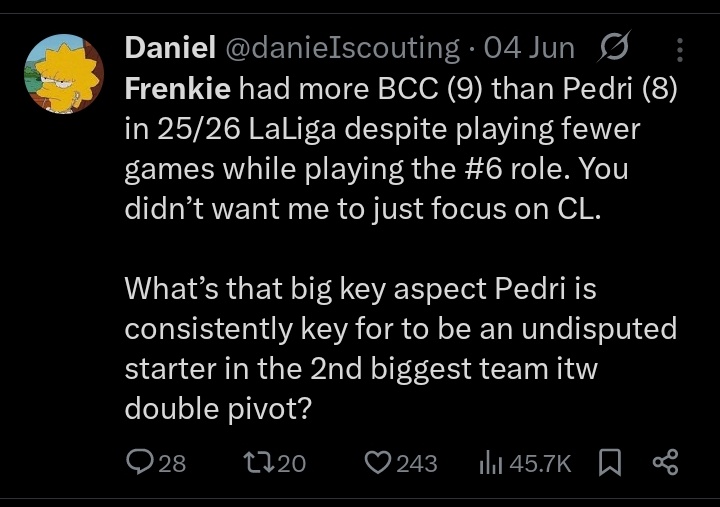 KingLeo292171's tweet photo. No tweets about this Frenkie performance without Pedri holding his hand?? Or is it only Pedri we talk about when he has a bad game😹😹 https://t.co/rGUgmRxQJo