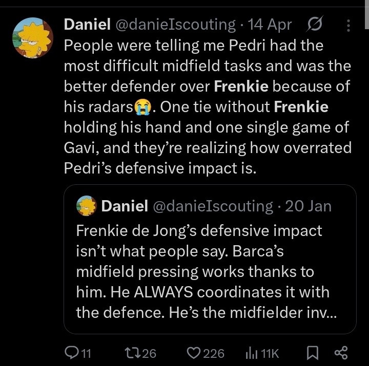KingLeo292171's tweet photo. No tweets about this Frenkie performance without Pedri holding his hand?? Or is it only Pedri we talk about when he has a bad game😹😹 https://t.co/rGUgmRxQJo
