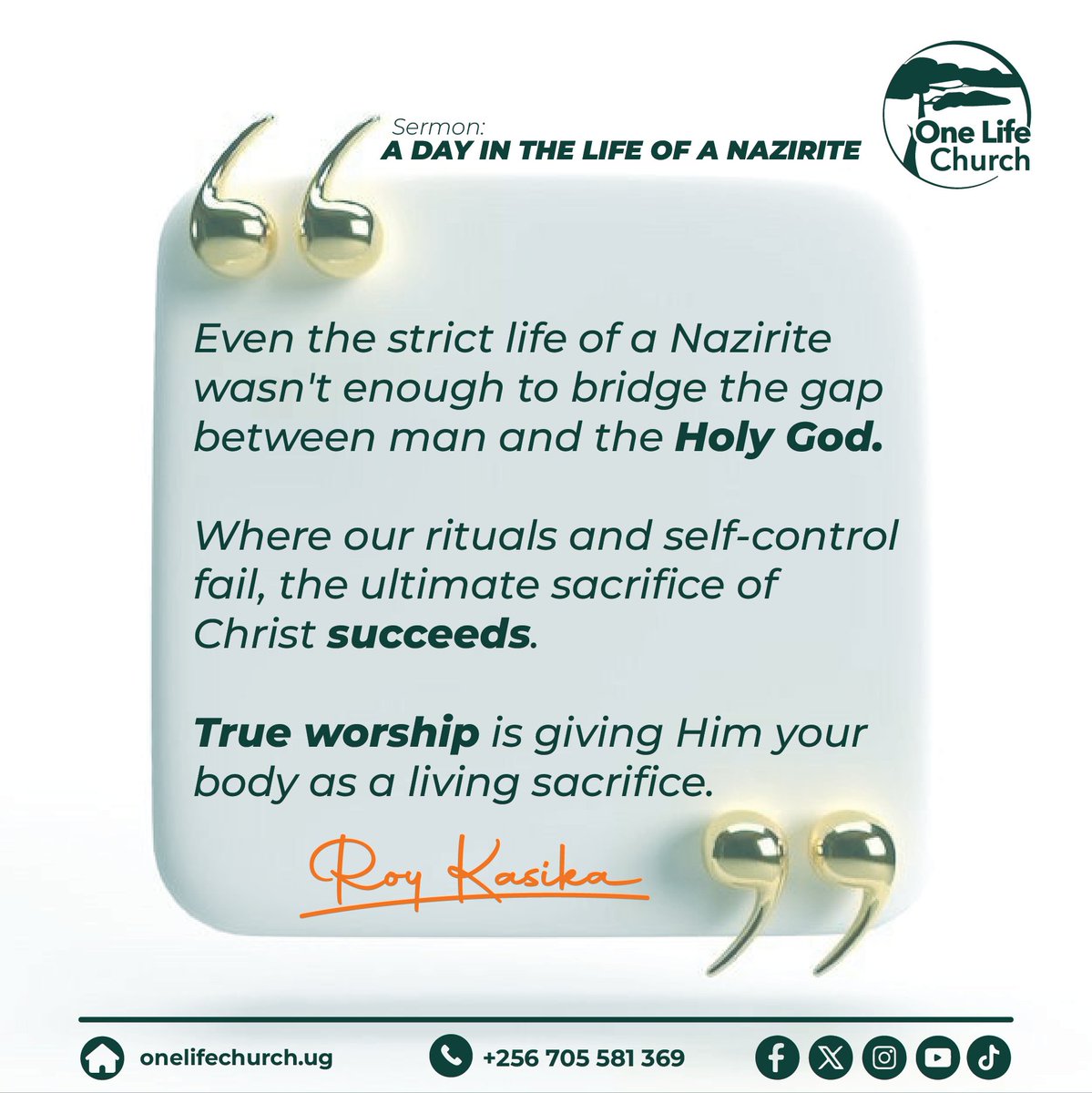 OneLifeChurchUg's tweet photo. Our self-control and rituals will always fall short of bridging the gap to a Holy God. But where we fail, Christ’s sacrifice succeeds. True worship is giving Him your body as a living sacrifice. 🙌 https://t.co/IcK54zXpXB