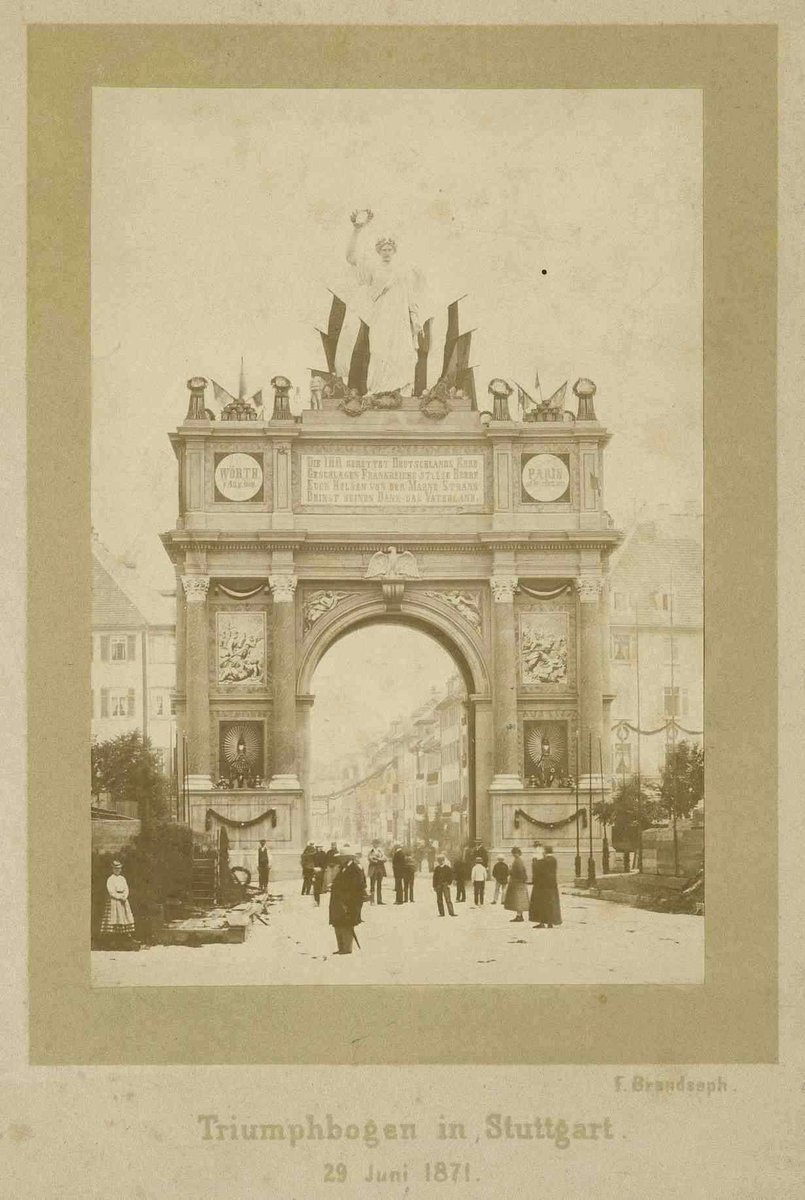 GrumpyOlSwabian's tweet photo. After the end of the Franco-Prussian War in 1871 a temporary Victory Arch was erected at the Wurttemberg capital of Stuttgart for the homecoming troops. It was some kind of a set/prop too. https://t.co/5wSAtPSY3m