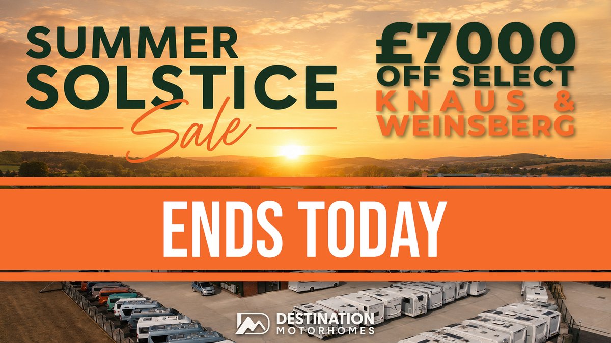 DestinationMoHo's tweet photo. The Summer Solstice Sale ENDS TODAY!
-
It's your last chance to grab £7,000 OFF select #KNAUS &amp; #WEINSBERG models!
-
Whether you're looking for a #vanconversion, a #coachbuilt #motorhome or a spacious #aclass there is something for everyone!
-
https://t.co/QWuFEjHBbB https://t.co/Necj3D8z3Q