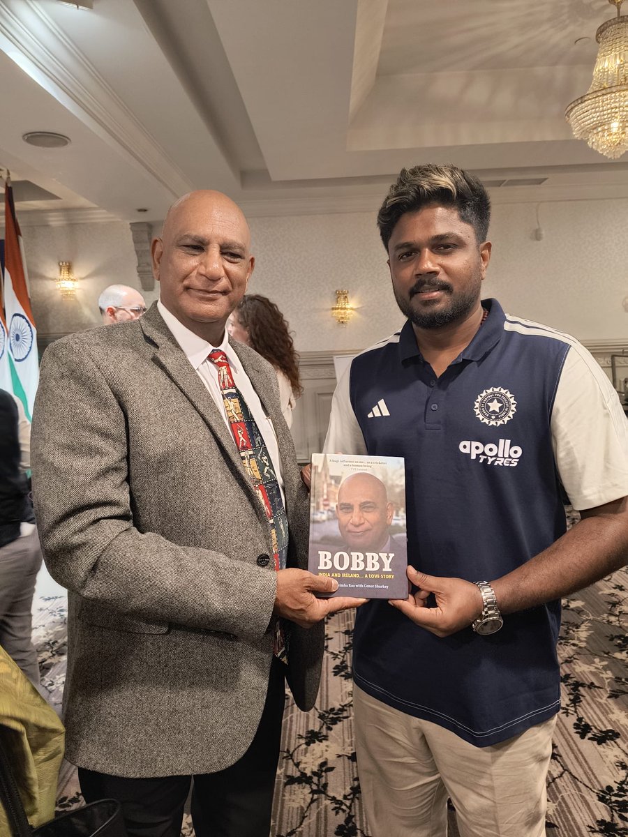 Bobjee169's tweet photo. Honoured to attend the reception hosted by the Consul General of India in Belfast, Mrs Kiran Khatri, for Team India at Crowne Plaza Belfast on 27 June. Delighted to present my book Bobby – India &amp; Ireland: A Love Story to Gautam Gambhir, Shreyas Iyer, Sanju Samson &amp; Tilak Varma. https://t.co/HZ4vMjkqqU
