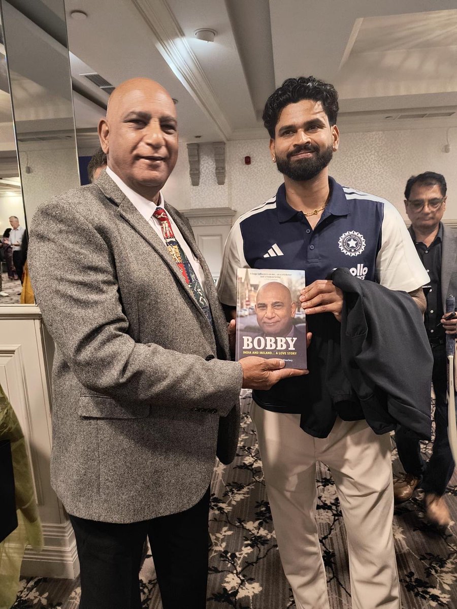 Bobjee169's tweet photo. Honoured to attend the reception hosted by the Consul General of India in Belfast, Mrs Kiran Khatri, for Team India at Crowne Plaza Belfast on 27 June. Delighted to present my book Bobby – India &amp; Ireland: A Love Story to Gautam Gambhir, Shreyas Iyer, Sanju Samson &amp; Tilak Varma. https://t.co/HZ4vMjkqqU