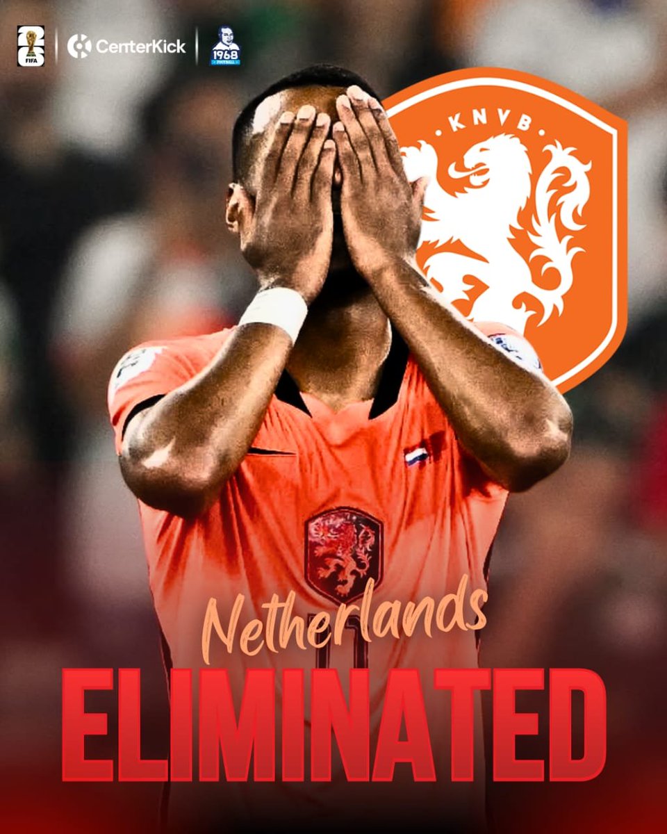 Centerkick_'s tweet photo. Netherlands Suffer Yet Another World Cup Heartbreak 🇳🇱?
🥈 Runners-up: 1974, 1978, 2010
2018 ❌ Did not qualify
2022 🏁 Quarter-finals (lost to Argentina on penalties)
2026 🚫 Round of 32 (lost to Morocco on penalties)
The powerhouse has fallen.
#Centerkick #FIFAWorldCup https://t.co/88YPo8kGoj