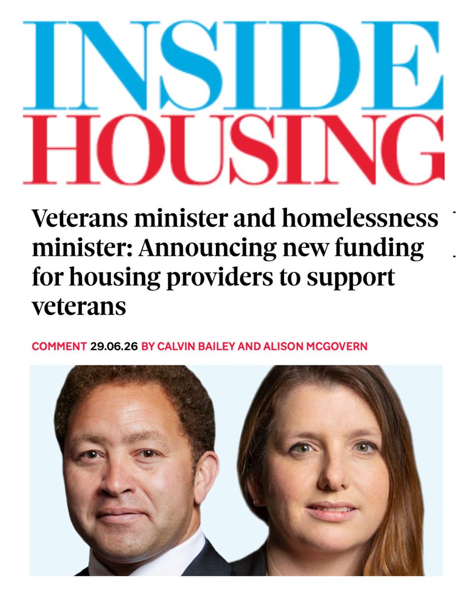 VeteransGovUK's tweet photo. We’ve made it our mission to ensure no one who has offered their life in the service of our nation should be without a safe place to call home, writes @CalvinBailey, Minister for Veterans and People, @Alison_McGovern   Minister for Local Government and Homelessness @mhclg https://t.co/1A9ieUAsMk