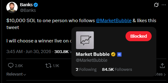 Brett91_'s tweet photo. @Banks @MarketBubble it says the page is blocked? wtf lol https://t.co/6KXuVz8Lta