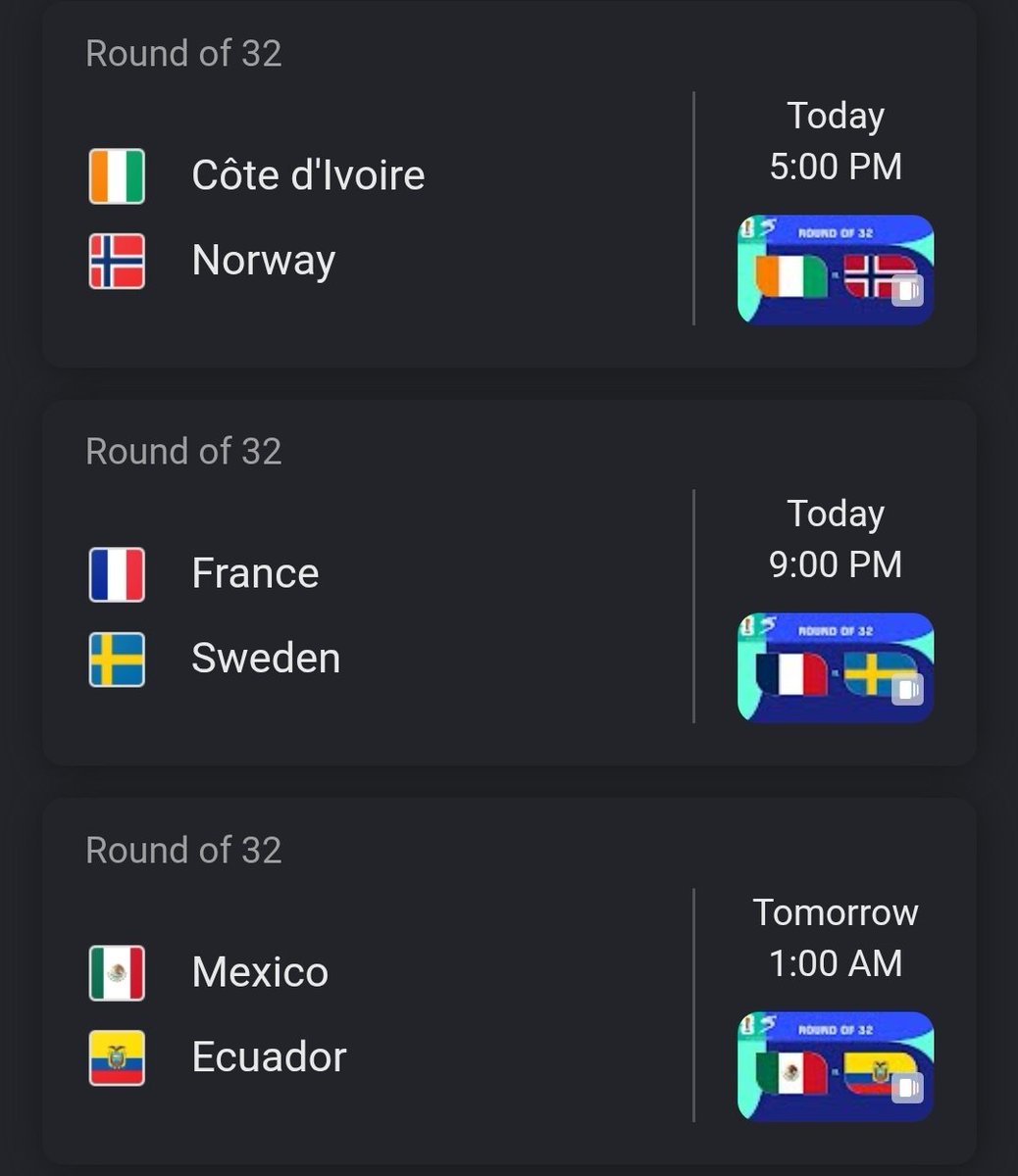 flitchatter's tweet photo. 🌍🏆 𝗙𝗜𝗙𝗔 𝗪𝐎𝐑𝐋𝐃 𝗖𝐔𝐏 𝟮𝟬𝟮𝟲, 𝗥𝐎𝐔𝐍𝐃 𝐎𝐅 𝟯𝟮 𝗗𝐄𝐋𝐈𝐕𝐄𝐑𝐒 𝗗𝐑𝐀𝐌𝐀!

❌ 𝗡𝗮𝘁𝗶𝗼𝗻𝘀 𝗘𝗹𝗶𝗺𝗶𝗻𝗮𝘁𝗲𝗱
• 🇿🇦 South Africa
• 🇳🇱 Netherlands 
• 🇩🇪 Germany 
• 🇯🇵 Japan

🔥 𝗨𝗽𝗰𝗼𝗺𝗶𝗻𝗴 𝗠𝗮𝘁𝗰𝗵𝗲𝘀
• 🇫🇷 France 🆚 🇸🇪 Sweden
• 🇨🇮 Côte d'Ivoire 🆚 🇳🇴 Norway
• 🇲🇽 Mexico 🆚 🇪🇨 Ecuador

🌟 𝗕𝗶𝗴𝗴𝗲𝘀𝘁 𝗦𝘂𝗿𝗽𝗿𝗶𝘀𝗲𝘀
• 🇨🇦 Canada reach Round of 16
• 🇲🇦 Morocco eliminate Netherlands
• 🇵🇾 Paraguay knock out Germany

Who's your pick to lift the trophy? 👀