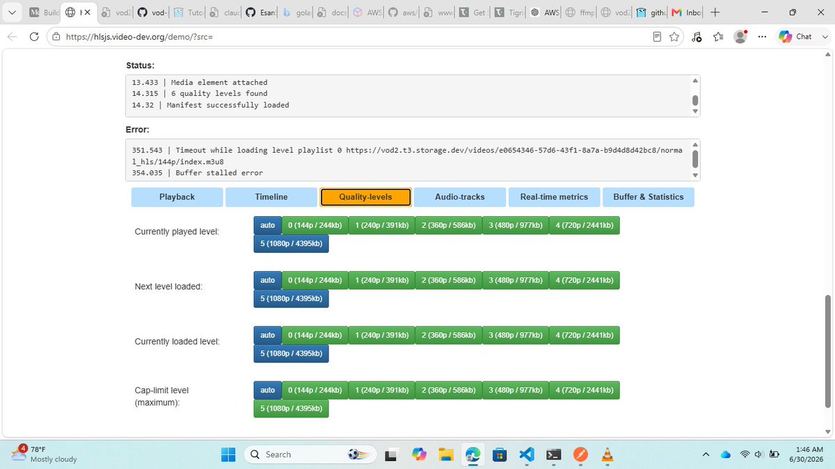 SamuelEsan11's tweet photo. Just built a production-ready HLS transcoding service in Go.
It converts uploaded videos into adaptive streams (144p–1080p), generates HLS playlists, and uploads everything to S3-compatible storage.
#golang #backend #ffmpeg https://t.co/khGstWabUS