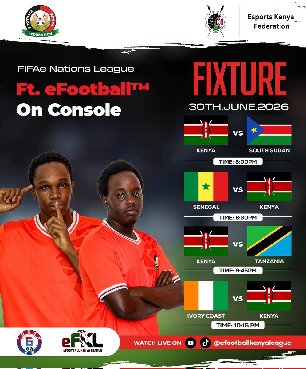 ESF_Kenya's tweet photo. We are back in action in the week 3 of the @FIFAe Nations League ft eFootball™ Console. Let's go boys!

🤝| @Football_Kenya https://t.co/V0SCBpExD0