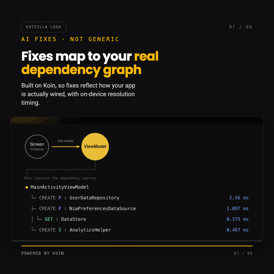 Kotzilla_io's tweet photo. Six changes in the June Kotzilla release:
ANRs and slow screens are automatically flagged as top-priority.
One-click root cause.
On-device Compose timing.
A safer SDK.
AI fixes via MCP.
Read the notes: https://t.co/miVZMVmN1J https://t.co/tVpRfNguZN